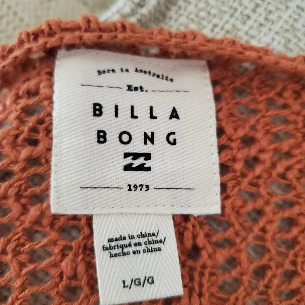 Billabong 'Feel the Breeze' Open Knit Crochet Sweater: size Large in Orange - Picture 12 of 12